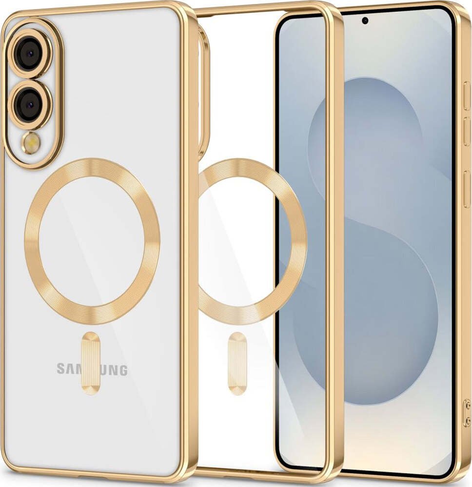 Etui na telefon komórkowy z osłoną aparatu dla Galaxy S25 Edge, Tech-Protect MagFlex dla MagSafe, przezroczyste i złote