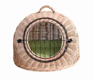 Transportery dla kotów - Wiklinowy transporter budka dla kota i innych zwierząt owalny kosz budka z metalowym zamknięciem i z poduszką - miniaturka - grafika 1