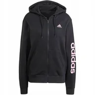 Bluzy damskie - Bluza damska adidas Essentials Linear Full-Zip French Terry Hoodie czarna I - miniaturka - grafika 1