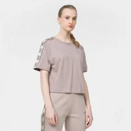 Koszulki sportowe damskie - Damski t-shirt z nadrukiem GUESS BRITNEY CROP TEE - beżowy - miniaturka - grafika 1