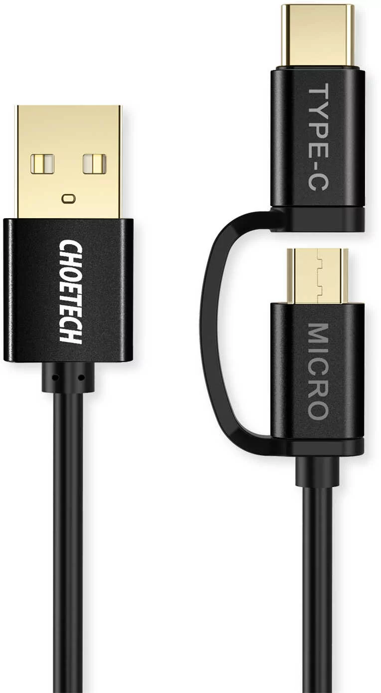 Choetech 2w1 kabel przewód USB - USB Typ C / micro USB 1,2m czarny (XAC-0012-101BK) XAC-0012-101BK
