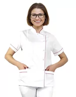 Odzież medyczna - Żakiet kosmetyczny  fartuch medyczny biały z lamówką amarant 42 - miniaturka - grafika 1