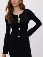 Swetry damskie - Reserved - Kardigan z ozdobnymi guzikami - czarny - miniaturka - grafika 1