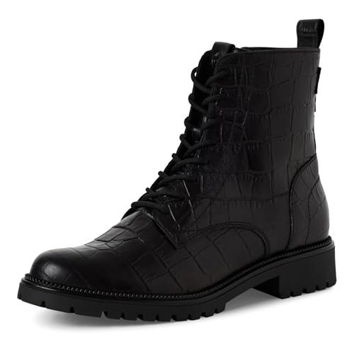 Tamaris Damskie sztyblety Lace Boot Flat 1-25402-43, Black Croco, 37 EU, Czarny, krokodyl, 37 EU