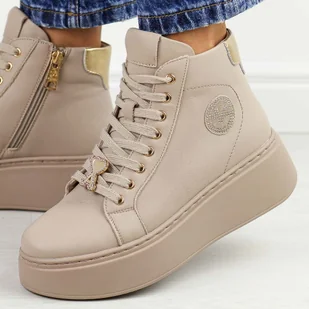 Beżowe skórzane botki damskie na platformie Vinceza 66707 - Botki damskie - miniaturka - grafika 1