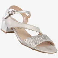 Sandały damskie - Sandały Damskie Eleganckie Srebrne Na Obcasie Wygodne Buty Modne 39 - miniaturka - grafika 1