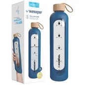 Shakery i bidony sportowe - Butelka szklana z etui silikonowym, Wessper, 1L, niebieska - miniaturka - grafika 1