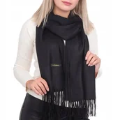 Apaszki i szaliki damskie - Jednokolorowy Szalik damski duży Cashmere frędzle SZA-01 kolor czarny ze skazą - miniaturka - grafika 1