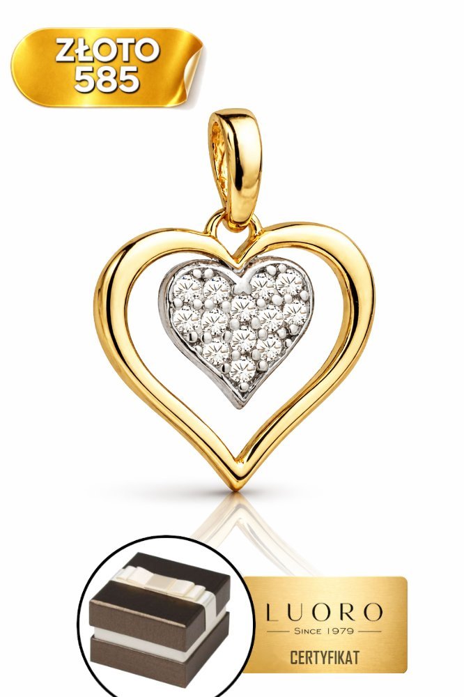 ZAWIESZKA ZŁOTA 585 14K SERCE Z CYRKONIAMI 18 MM ELEGANCKA DELIKATNA