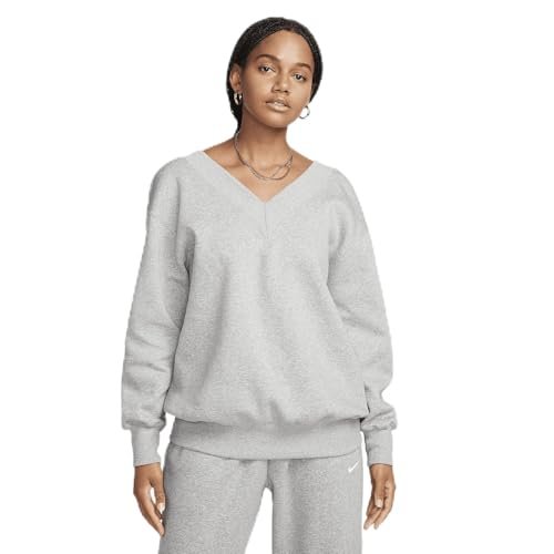 Nike FB8317-063 W NSW PHNX FLC OS Vneck SWTSH Długa koszulka damska Dk Grey Heather/Sail Rozmiar S-S