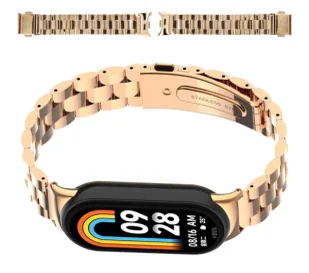 Bizon Pasek ze stali nierdzewnej Strap Watch Aura do Xiaomi Smart Band 9 / 9 NFC / 8, różowozłoty - Akcesoria do smartwatchy - miniaturka - grafika 1