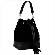 Plecaki worki - Borse in Pelle worek skóra naturalna zamsz boho czarny - miniaturka - grafika 1