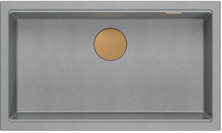 QUADRON Zlewozmywak GraniteQ LOGAN 110 silver stone 76x45x23,5 cm 1-komorowy wpuszczany z syfonem manualnym miedziany+zestaw 2 noży Fiskars