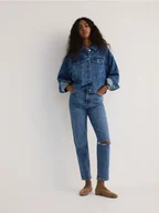 Spodnie damskie - Reserved - Jeansy mom fit z rozcięciem - niebieski - miniaturka - grafika 1