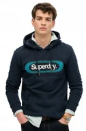 Bluzy męskie - SUPERDRY MĘSKA BLUZA Z KAPTUREM LOGO GRANATOWA BAWEŁNA MIEJSKA L KWA - miniaturka - grafika 1