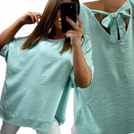 Bluzki damskie - LUŹNA TUNIKA Z WIĄZANIEM I CEKINAMI wiskoza muślin elegancka 50 52 5XL 6XL - miniaturka - grafika 1