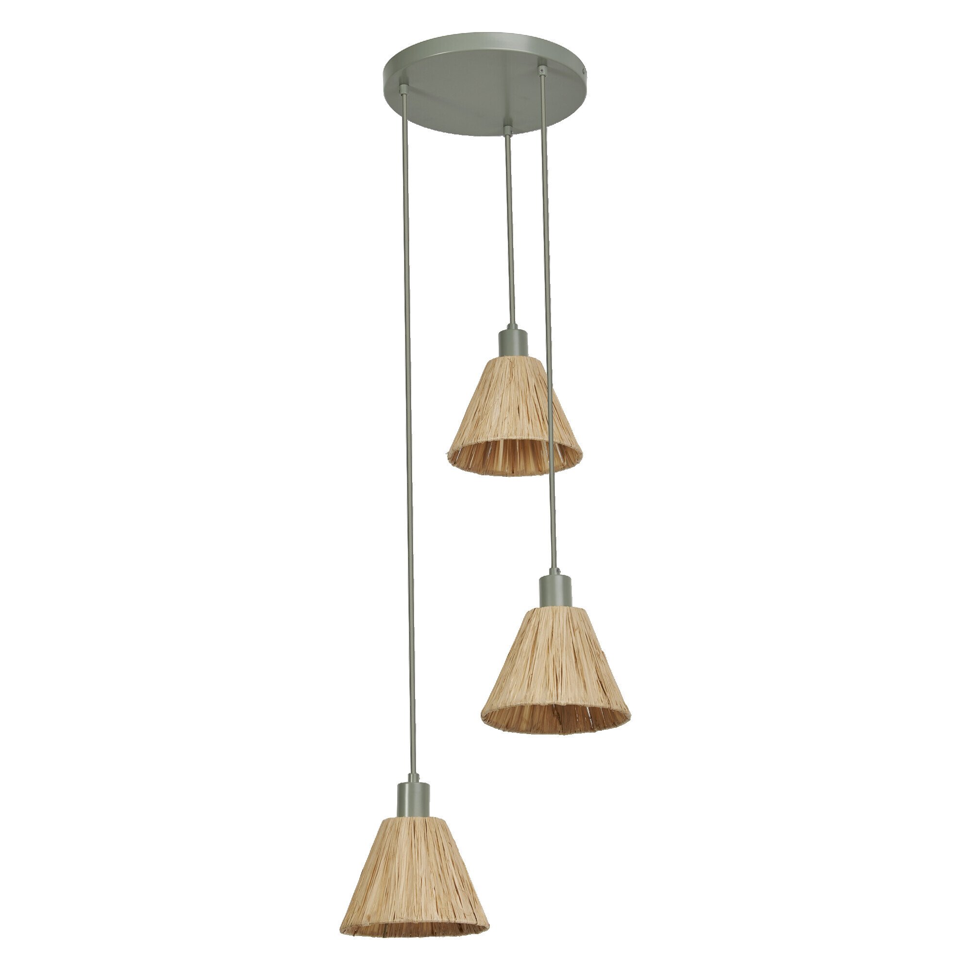 Lampa wisząca LEDVANCE 3-light Decor Raffia Plate zielona wykonana z rafii i metalu, E27, średnica 430 mm, klosz wykonany z materiału pochodzącego z recyklingu, ekologiczna dzięki wymiennemu źródłu światła, łatwy montaż