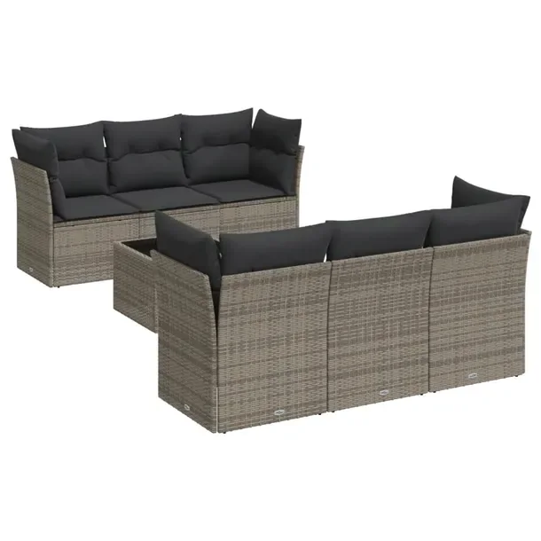 Zestaw mebli ogrodowych szary rattan PE z poduszkami 62 x 62 x 69 cm