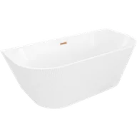 Wanny - Mexen Oris wanna wolnostojąca przyścienna ryflowana 150 x 75 cm, biała, przelew miedź szczotkowana - 52871507500-65 - miniaturka - grafika 1