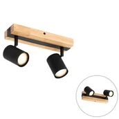 Lampy sufitowe - QAZQA Lampa sufitowa czarna z drewnem  2-punktowa  regulowana  prostokątna - Jeana - miniaturka - grafika 1
