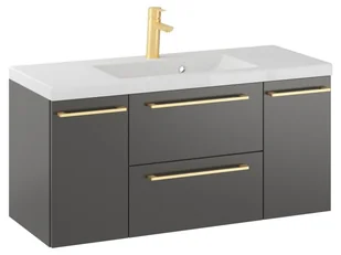 Szafka Wisząca Z Umywalką RON 100 cm D - Titan Mat - Uchwyty Złote Szczotkowane - Szafki łazienkowe - miniaturka - grafika 1