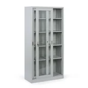 Szafki biurowe - Metalowa szafka z półkami i szklanymi przesuwanymi drzwiami, zdemontowana, 900 x 1850 x 400 mm - miniaturka - grafika 1