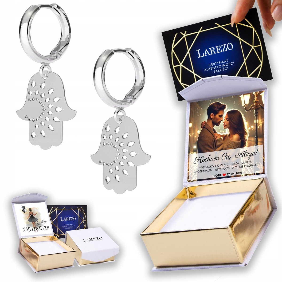 Kolczyki Srebrne 925 Ręce Dłonie Opatrzności Ażurowe Blaszki NADRUK