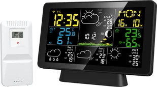 Cyfrowa stacja pogodowa z nadajnikiem i czujnikiem wewnętrznym / zewnętrznym, bezprzewodowe sterowanie aplikacją, stacja prognozy pogody z kolorowym ekranem VA, bezprzewodowa transmisja 152 m, światło słoneczne, faza drzemki, kalendarz, temperatura, termometr, monitor wilgotności dla domu - Stacje pogodowe - miniaturka - grafika 1