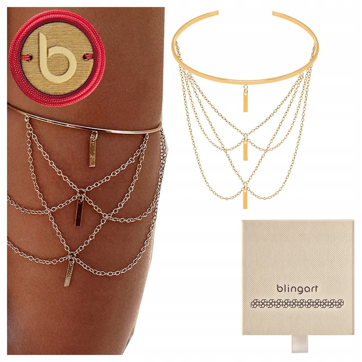 Bransoletka na ramię pozłacana Z ŁAŃCUSZKAMI OBRĘCZ REGULOWANA BLINGART