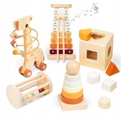 SMARTWO 5w1 Drewniane Zabawki Montessori Edukacyjne Dla Dzieci