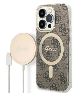 Etui do iPhone 14 Pro Max Guess 4G Gold Brown Magsafe + Charger - brązowe - Etui i futerały do telefonów - miniaturka - grafika 1