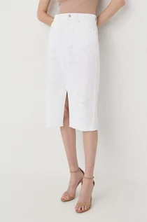 Spódnice - Guess spódnica bawełniana kolor biały midi prosta - grafika 1