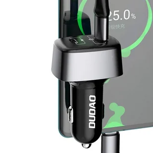Dudao ładowarka samochodowa USB / USB Typ C Power Delivery (60 W) Quick Charge 4.0 (22,5 W) + kabel USB Typ C - USB Typ C / Lightning czarny (R7XS black) - Ładowarki samochodowe - miniaturka - grafika 5