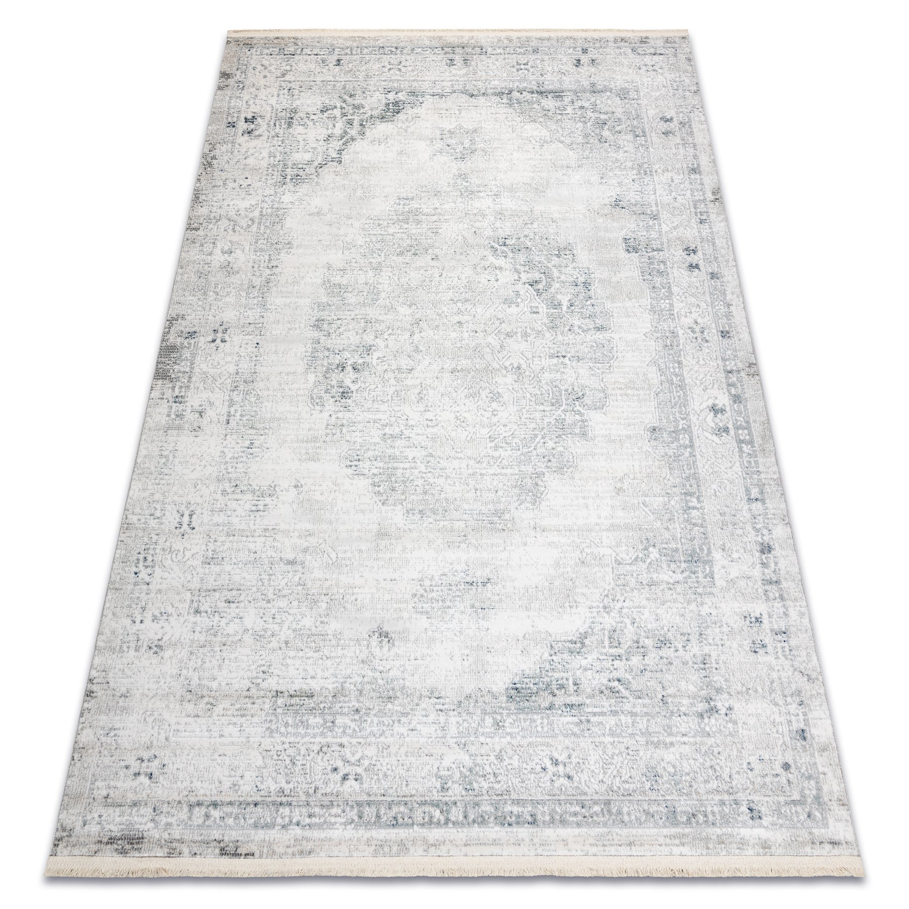 Dywan DISTIN 0201A / niebieski / jasnozielony nowoczesny - Ornament, ramka, vintage, frędzle biały 180x270 cm