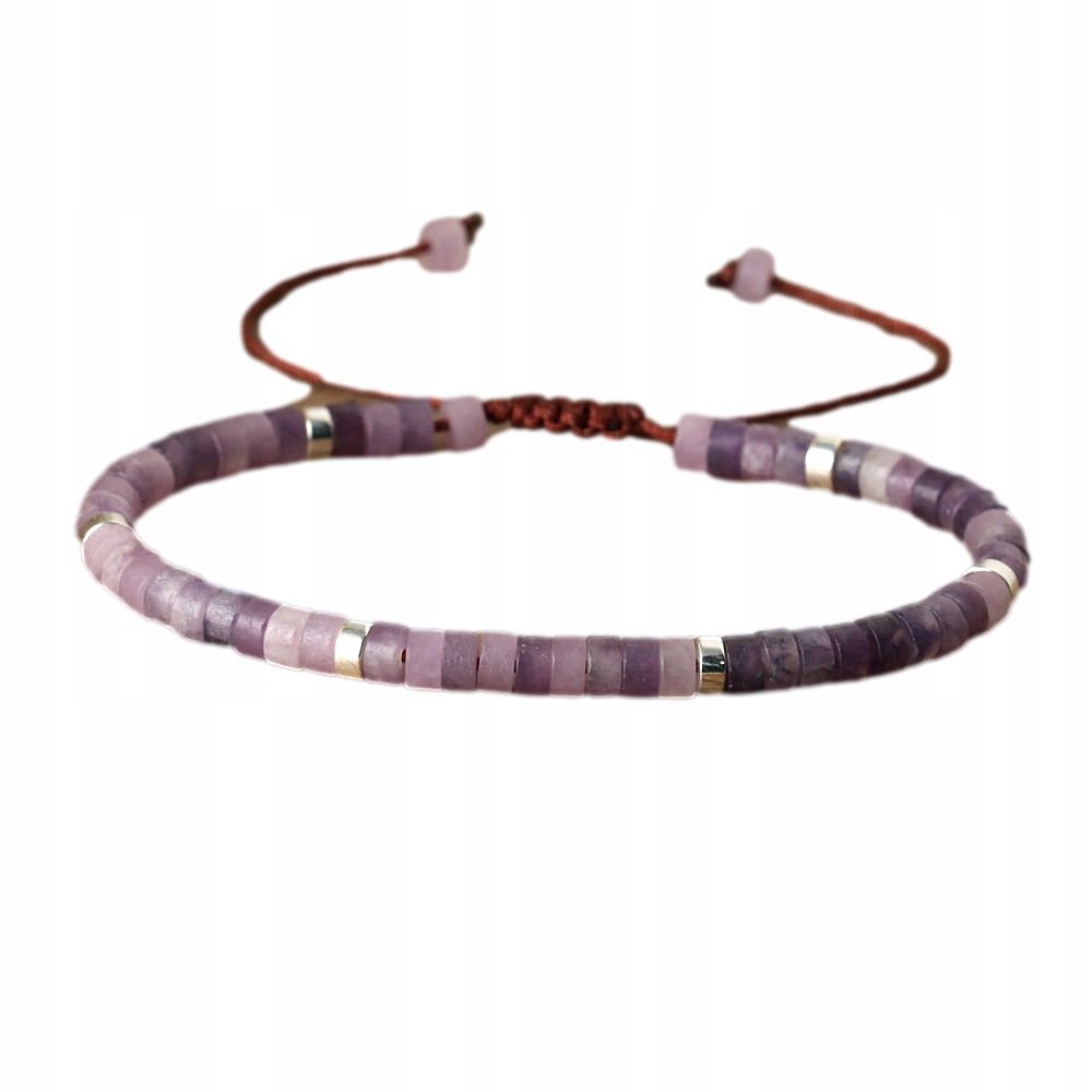 Bransoletka Koraliki Kamień Naturalny Fioletowy Lepidolit 2x4 mm Regulowany