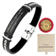 Bransolety męskie - Bransoletka z GRAWEREM męska skórzana CZARNA BLASZKA ZDOBIONA - miniaturka - grafika 1