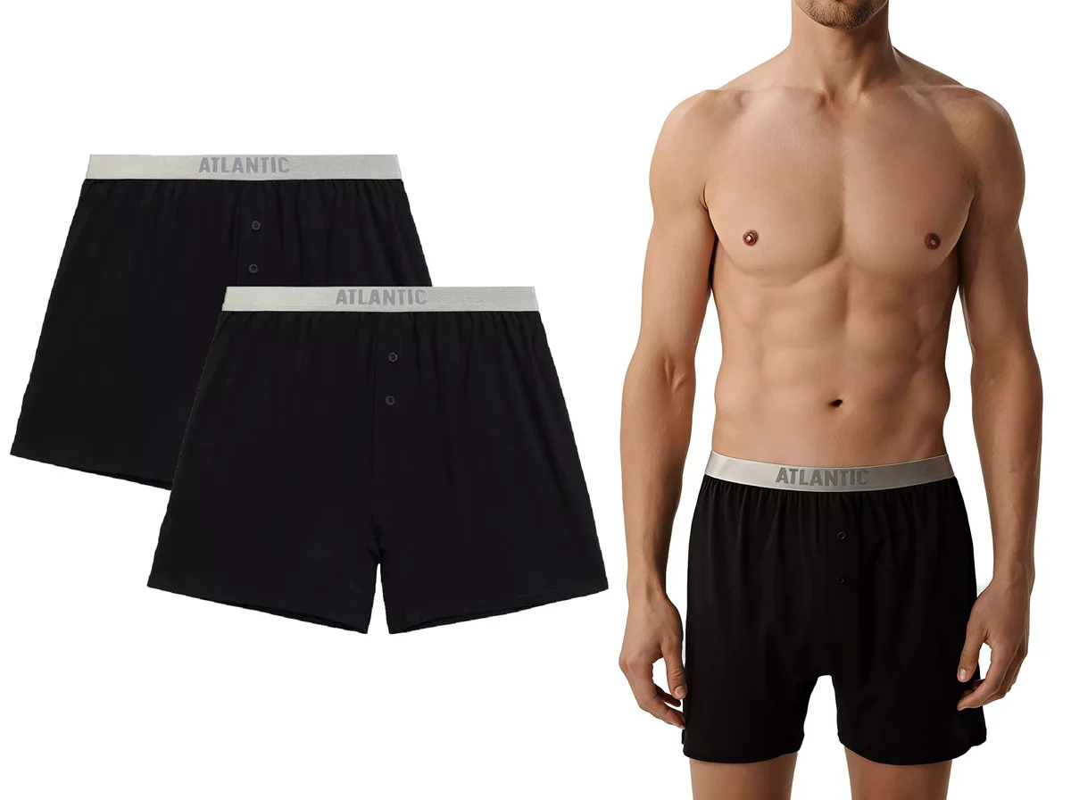 ATLANTIC Bokserki męskie luźne bawełna PIMA 2BMB-005 2-PACK czarne S