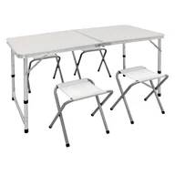Stoły ogrodowe - Stół kempingowy składany stół ogrodowy stół z 4 stołkami aluminium 120 cm biały/kremowy - miniaturka - grafika 1