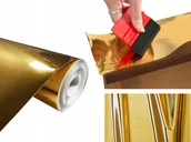 Okleiny - Folia Meblowa Samoprzylepna Okleina Dekoracyjna Złota Gładka Połysk 45x100 - miniaturka - grafika 1