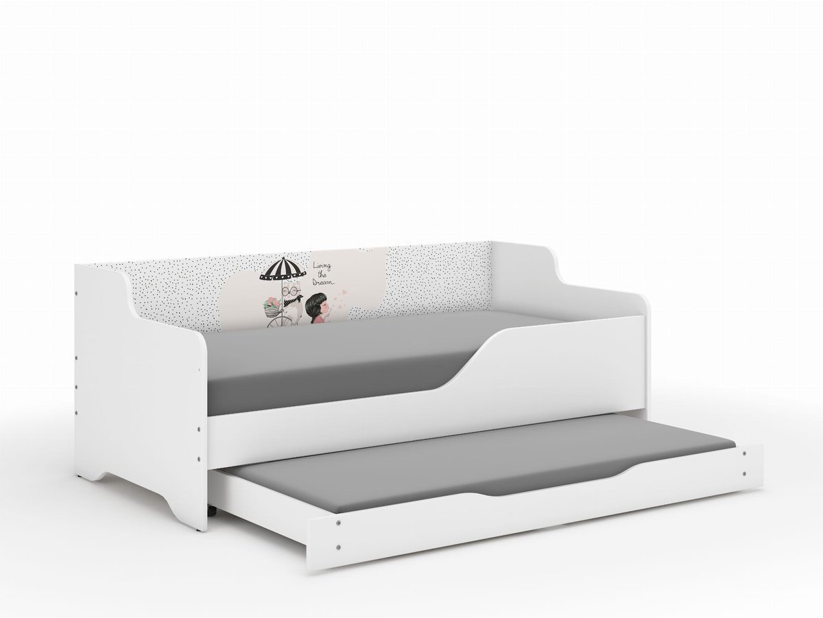 Łóżko dziecięce LILU 160x80 DZIEWCZYNKA NA WYCIECZCE z funkcją spania