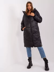 Płaszcz zimowa czarny casual kurtka puchowa pikowana rękaw długi długość za kolano pikowanie kieszenie podszewka suwak - Płaszcze damskie - miniaturka - grafika 3