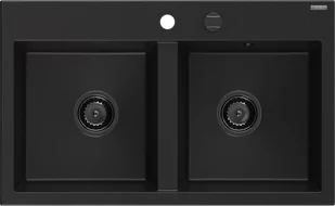 Mexen Hektor zlewozmywak granitowy 2-komorowy 800 x 490 mm, czarny, syfon czarny - 6521802000-77-B - Zlewozmywaki - miniaturka - grafika 1