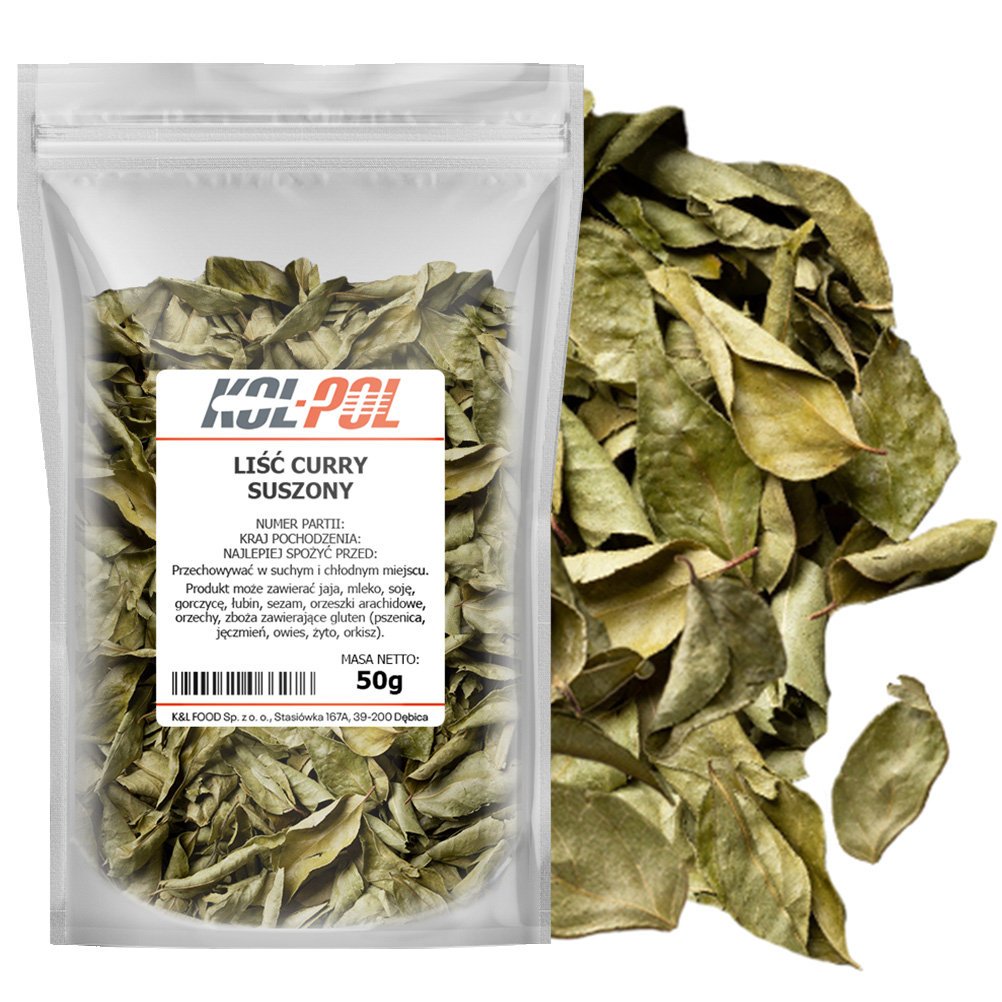 LIŚCIE CURRY 50g Suszone Oryginalne Curry Leaves Naturalne Jakość Kol-Pol