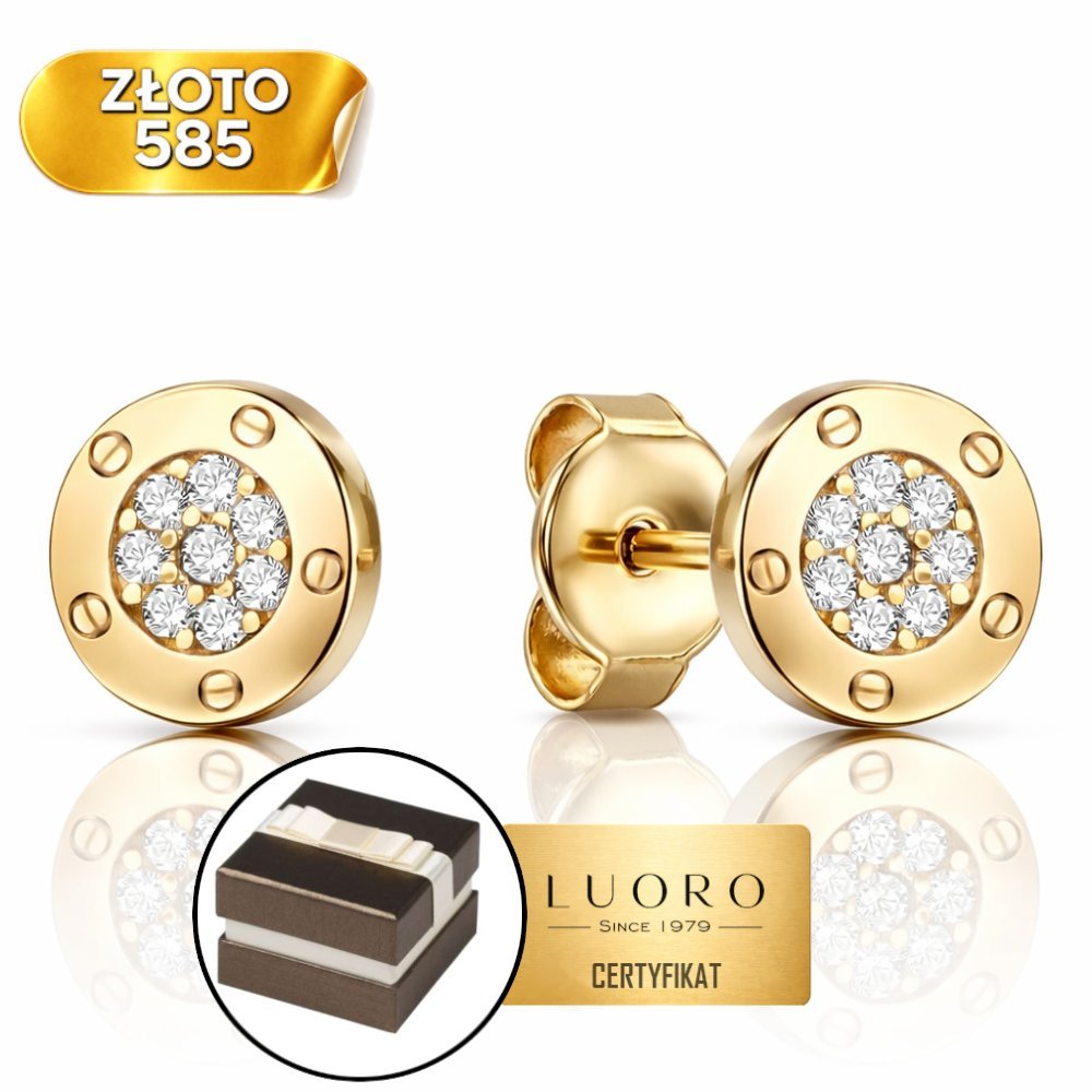KOLCZYKI ZŁOTE 585 14K KÓŁKO Z CYRKONIAMI SZTYFT 6 MM ELEGANCKIE PREZENT
