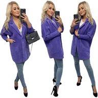 Płaszcze damskie - Płaszcz ALPAKI kurtka WEŁNA FIOLET oversize - miniaturka - grafika 1