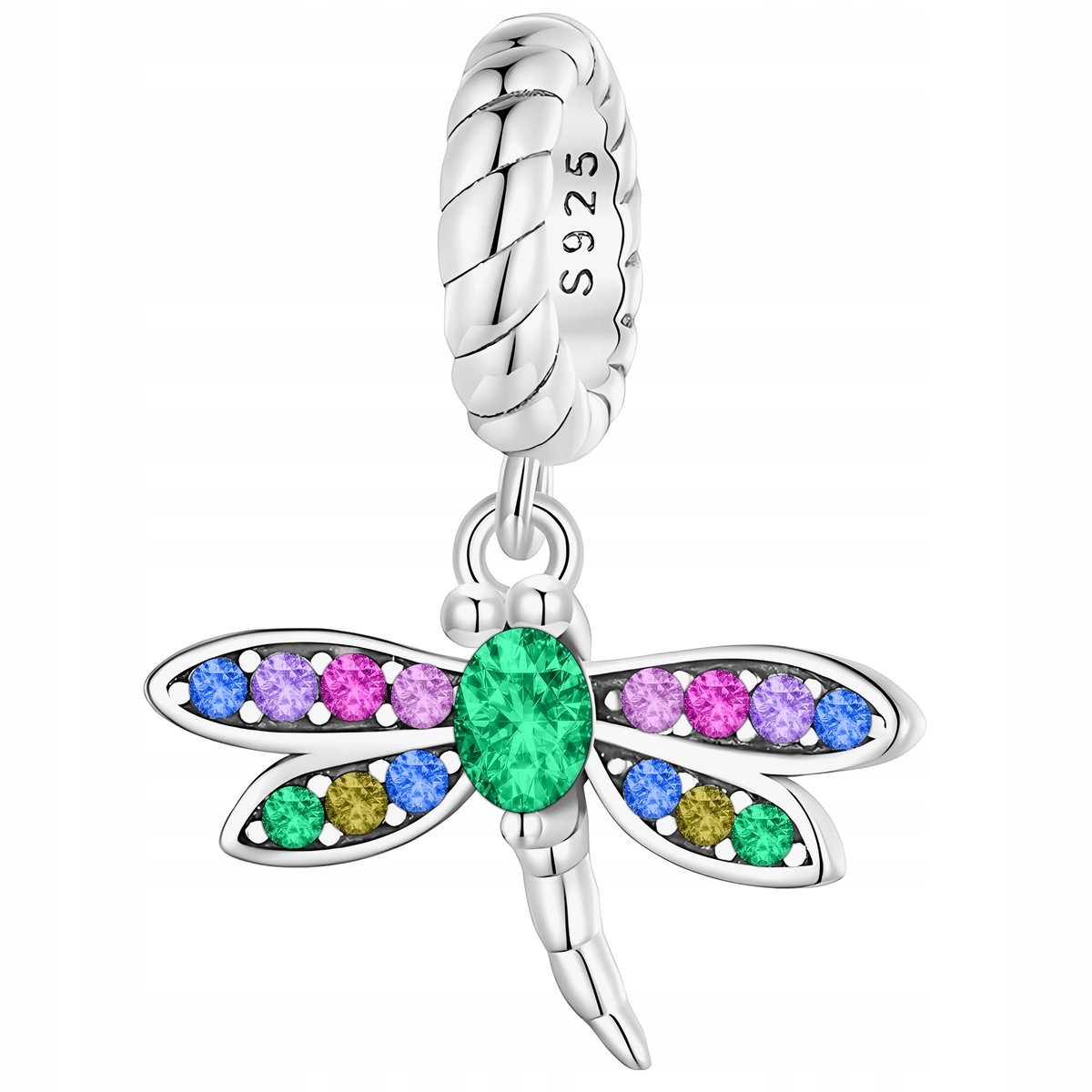 Charms Srebrny Wiszący Owad Ważka Kolorowe Cyrkonie Motyl SREBRO 925