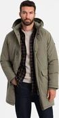 Kurtki męskie - Kurtka męska Ombre Klasyczna męska długa kurtka typu parka oliwkowa V3 OM-JALJ-0166 XL - miniaturka - grafika 1