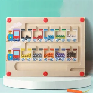DREWNIANY LABIRYNT MAGNETYCZNY MONTESSORI NAUKA LICZENIA POCIĄG KOLEJKA XL - Zabawki interaktywne dla dzieci - miniaturka - grafika 1