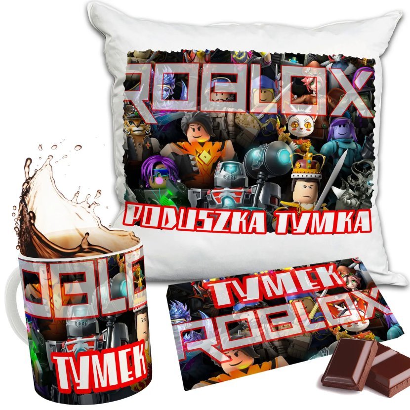 Zestaw ROBLOX Kubek + Poduszka + Czekolada + Imię Prezent Nadruk