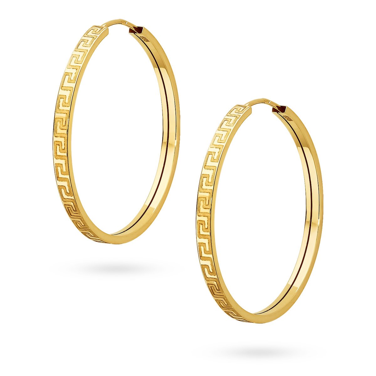 Złote kolczyki koła kółka wzór grecki 30 mm pr. 585